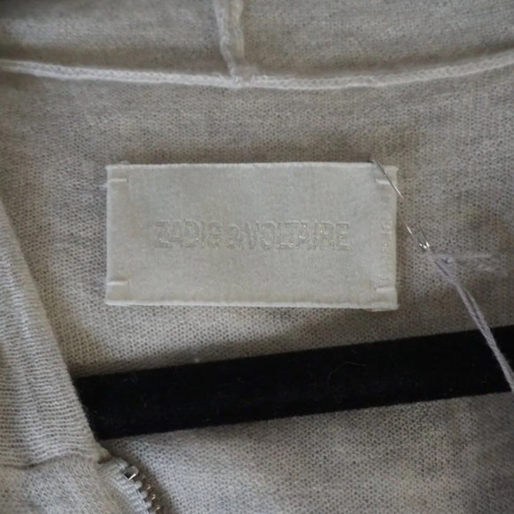 ZADIG & VOLTAIRE Sixtine Zip-Front Hooded Cashmere Sweatshirt Skull Small - Picture 9 of 12